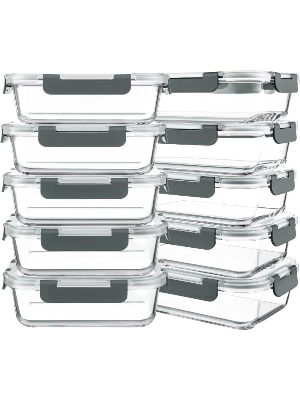 30 oz Glass Meal Prep Containers - 10 Pack, Airtight Food Storage, Microwave